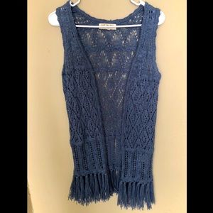 Pink Rose Blue Sweater Vest Cardigan